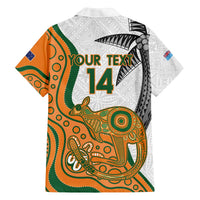 Custom Fiji And Australia Rugby Family Matching Off The Shoulder Long Sleeve Dress and Hawaiian Shirt Fijian Palm Tree Mix Aussie Kangaroo LT14 - Polynesian Pride