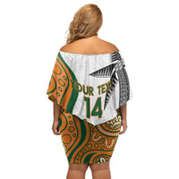 Custom Fiji And Australia Rugby Off Shoulder Short Dress Fijian Palm Tree Mix Aussie Kangaroo