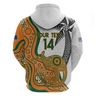 Custom Fiji And Australia Rugby Zip Hoodie Fijian Palm Tree Mix Aussie Kangaroo