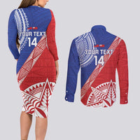 Tonga and Samoa Rugby Custom Couples Matching Long Sleeve Bodycon Dress and Long Sleeve Button Shirt Ikale Tahi Manu Samoa Together - Polynesian Pride