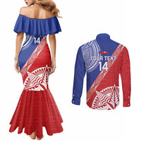 Tonga and Samoa Rugby Custom Couples Matching Mermaid Dress and Long Sleeve Button Shirt Ikale Tahi Manu Samoa Together - Polynesian Pride