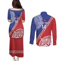 Tonga and Samoa Rugby Custom Couples Matching Puletasi and Long Sleeve Button Shirt Ikale Tahi Manu Samoa Together - Polynesian Pride