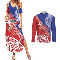 Tonga and Samoa Rugby Custom Couples Matching Summer Maxi Dress and Long Sleeve Button Shirt Ikale Tahi Manu Samoa Together - Polynesian Pride