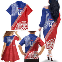 Tonga and Samoa Rugby Custom Family Matching Off The Shoulder Long Sleeve Dress and Hawaiian Shirt Ikale Tahi Manu Samoa Together - Polynesian Pride