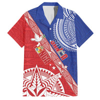 Tonga and Samoa Rugby Custom Family Matching Off Shoulder Short Dress and Hawaiian Shirt Ikale Tahi Manu Samoa Together - Polynesian Pride