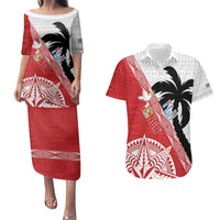 Fiji and Tonga Rugby Custom Couples Matching Puletasi and Hawaiian Shirt Flying Fijians Ikale Tahi Together Pacific - Polynesian Pride