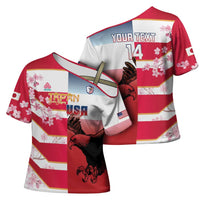 USA and Japan Rugby Custom Cross Shoulder Shirt Eagles Brave Blossoms Together Pacific - Polynesian Pride