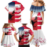USA and Japan Rugby Custom Family Matching Mermaid Dress and Hawaiian Shirt Eagles Brave Blossoms Together Pacific - Polynesian Pride