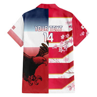 USA and Japan Rugby Custom Family Matching Off Shoulder Short Dress and Hawaiian Shirt Eagles Brave Blossoms Together Pacific - Polynesian Pride