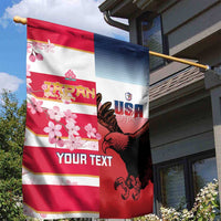 USA and Japan Rugby Custom Garden Flag Eagles Brave Blossoms Together Pacific - Polynesian Pride