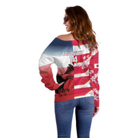 USA and Japan Rugby Custom Off Shoulder Sweater Eagles Brave Blossoms Together Pacific - Polynesian Pride