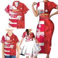 Canada and Japan Rugby Custom Family Matching Short Sleeve Bodycon Dress and Hawaiian Shirt Canucks Brave Blossoms Together Pacific - Polynesian Pride