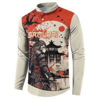 Samurai Warrior Japan Button Sweatshirt Red-blossomed Tree Classic Japanese Stylized - Polynesian Pride