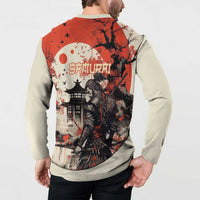 Samurai Warrior Japan Button Sweatshirt Red-blossomed Tree Classic Japanese Stylized - Polynesian Pride