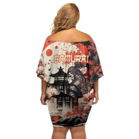 Samurai Warrior Japan Family Matching Off Shoulder Short Dress and Hawaiian Shirt Red-blossomed Tree Classic Japanese Stylized - Polynesian Pride