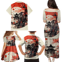 Samurai Warrior Japan Family Matching Puletasi and Hawaiian Shirt Red-blossomed Tree Classic Japanese Stylized LT14 - Polynesian Pride