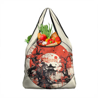 Samurai Warrior Japan Grocery Bag Red-blossomed Tree Classic Japanese Stylized - Polynesian Pride