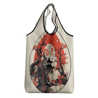 Samurai Warrior Japan Grocery Bag Red-blossomed Tree Classic Japanese Stylized - Polynesian Pride