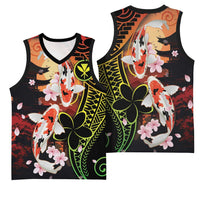 Hawaiian and Japanese Basketball Jersey Koi Fish With Kanaka Polynesian Tattoo - Polynesian Pride