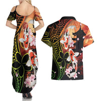 Hawaiian and Japanese Couples Matching Summer Maxi Dress and Hawaiian Shirt Koi Fish With Kanaka Polynesian Tattoo - Polynesian Pride