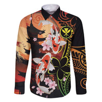 Hawaiian and Japanese Family Matching Long Sleeve Bodycon Dress and Hawaiian Shirt Koi Fish With Kanaka Polynesian Tattoo - Polynesian Pride