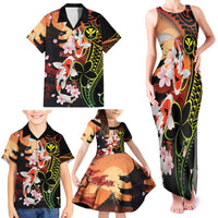 Hawaiian and Japanese Family Matching Tank Maxi Dress and Hawaiian Shirt Koi Fish With Kanaka Polynesian Tattoo - Polynesian Pride