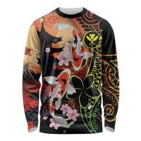 Hawaiian and Japanese Long Sleeve Shirt Koi Fish With Kanaka Polynesian Tattoo - Polynesian Pride