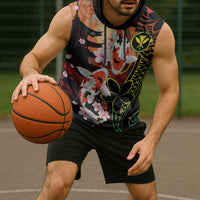 Hawaiian and Japanese Sleeveless Hoodie Koi Fish With Kanaka Polynesian Tattoo - Polynesian Pride