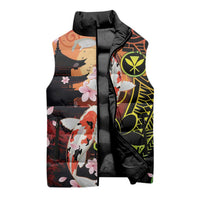 Hawaiian and Japanese Sleeveless Puffer Jacket Koi Fish With Kanaka Polynesian Tattoo - Polynesian Pride