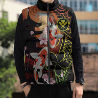 Hawaiian and Japanese Sleeveless Puffer Jacket Koi Fish With Kanaka Polynesian Tattoo - Polynesian Pride