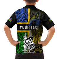 Personalised South Sea Islanders Family Matching Off Shoulder Long Sleeve Dress and Hawaiian Shirt Kanakas With New Caledonia Coat Of Arms LT14 - Polynesian Pride