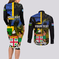 Personalised South Sea Islanders Couples Matching Long Sleeve Bodycon Dress and Long Sleeve Button Shirts Kanakas With Fiji Coat Of Arms LT14 - Polynesian Pride