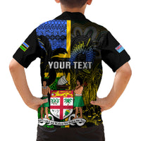 Personalised South Sea Islanders Family Matching Off Shoulder Short Dress and Hawaiian Shirt Kanakas With Fiji Coat Of Arms LT14 - Polynesian Pride