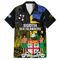 Personalised South Sea Islanders Family Matching Short Sleeve Bodycon Dress and Hawaiian Shirt Kanakas With Fiji Coat Of Arms LT14 Dad's Shirt - Short Sleeve Black - Polynesian Pride
