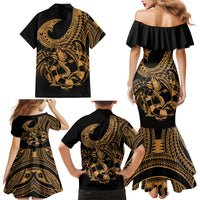 Polynesia Family Matching Mermaid Dress and Hawaiian Shirt Fish Hook Tattoo Go Fishing Polynesian Pattern Gold LT14 - Polynesian Pride