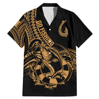Polynesia Family Matching Mermaid Dress and Hawaiian Shirt Fish Hook Tattoo Go Fishing Polynesian Pattern Gold LT14 Dad's Shirt - Short Sleeve Gold - Polynesian Pride