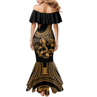 Polynesia Family Matching Mermaid Dress and Hawaiian Shirt Fish Hook Tattoo Go Fishing Polynesian Pattern Gold LT14 - Polynesian Pride