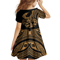 Polynesia Family Matching Off Shoulder Maxi Dress and Hawaiian Shirt Fish Hook Tattoo Go Fishing Polynesian Pattern Gold LT14 - Polynesian Pride