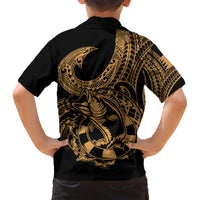 Polynesia Family Matching Short Sleeve Bodycon Dress and Hawaiian Shirt Fish Hook Tattoo Go Fishing Polynesian Pattern Gold LT14 - Polynesian Pride
