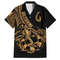 Polynesia Family Matching Short Sleeve Bodycon Dress and Hawaiian Shirt Fish Hook Tattoo Go Fishing Polynesian Pattern Gold LT14 Dad's Shirt - Short Sleeve Gold - Polynesian Pride