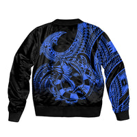 Polynesia Bomber Jacket Fish Hook Tattoo Go Fishing Polynesian Pattern Blue LT14 - Polynesian Pride