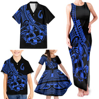 Polynesia Family Matching Tank Maxi Dress and Hawaiian Shirt Fish Hook Tattoo Go Fishing Polynesian Pattern Blue LT14 - Polynesian Pride