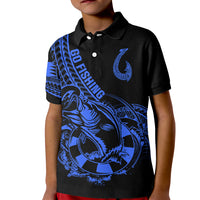 Polynesia Kid Polo Shirt Fish Hook Tattoo Go Fishing Polynesian Pattern Blue LT14 Kid Blue - Polynesian Pride