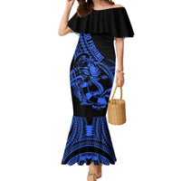 Polynesia Mermaid Dress Fish Hook Tattoo Go Fishing Polynesian Pattern Blue LT14 Women Blue - Polynesian Pride