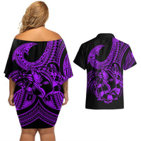 polynesia-couples-matching-off-shoulder-short-dress-and-hawaiian-shirt-fish-hook-tattoo-go-fishing-polynesian-pattern-purple
