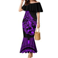Polynesia Family Matching Mermaid Dress and Hawaiian Shirt Fish Hook Tattoo Go Fishing Polynesian Pattern Purple LT14 Mom's Dress Purple - Polynesian Pride
