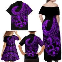 Polynesia Family Matching Off Shoulder Maxi Dress and Hawaiian Shirt Fish Hook Tattoo Go Fishing Polynesian Pattern Purple LT14 - Polynesian Pride