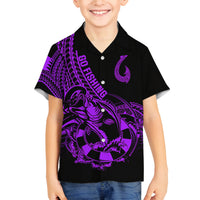 Polynesia Family Matching Off Shoulder Maxi Dress and Hawaiian Shirt Fish Hook Tattoo Go Fishing Polynesian Pattern Purple LT14 Son's Shirt Purple - Polynesian Pride