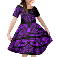 Polynesia Family Matching Off Shoulder Short Dress and Hawaiian Shirt Fish Hook Tattoo Go Fishing Polynesian Pattern Purple LT14 Daughter's Dress Purple - Polynesian Pride