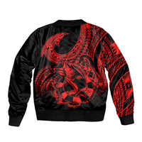Polynesia Bomber Jacket Fish Hook Tattoo Go Fishing Polynesian Pattern Red LT14 - Polynesian Pride